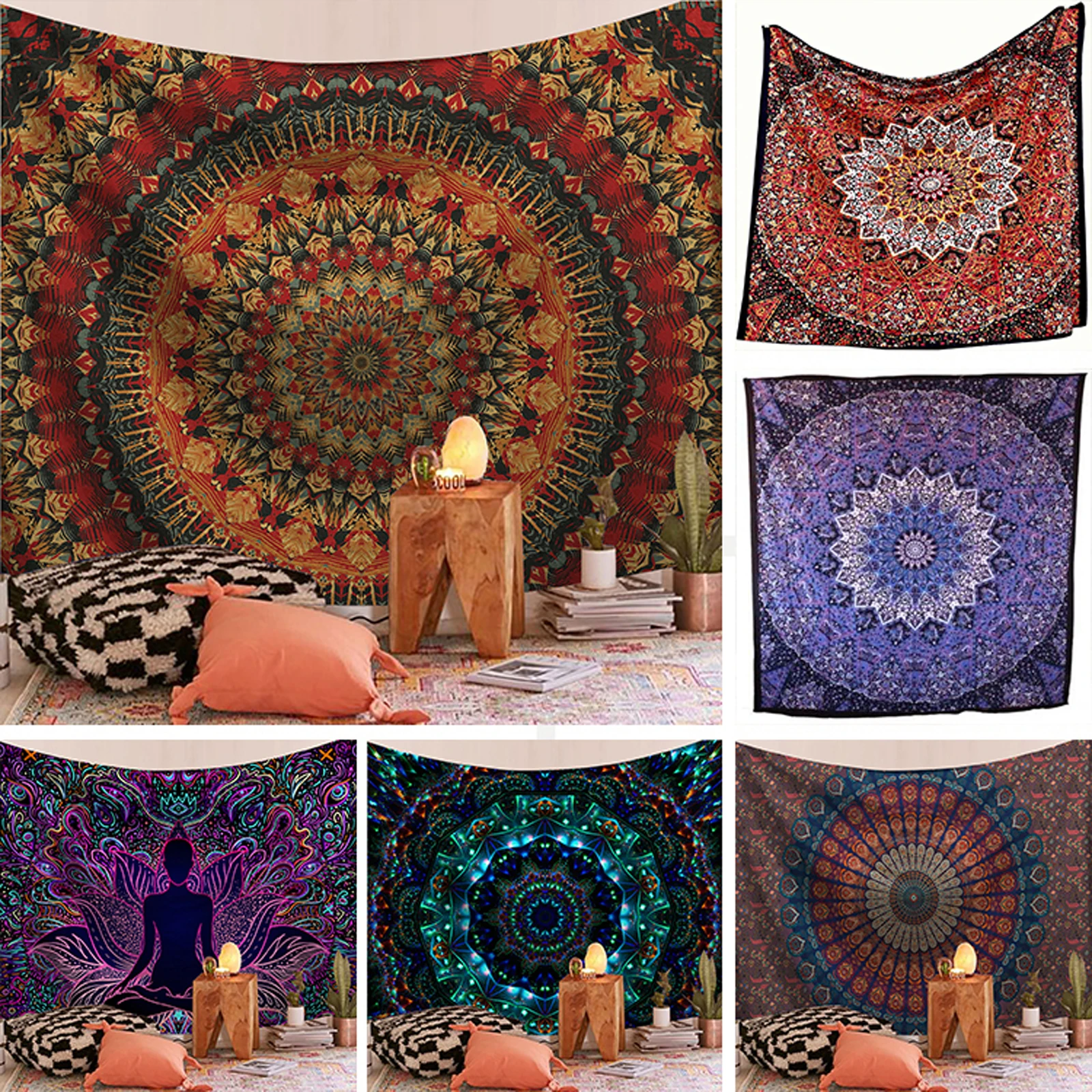 

Indian Mandala Wall Hanging Tapestry Bohemian Sandy Beach Throw Rug Blanket Camping Tent Sleeping Pad Tapestries