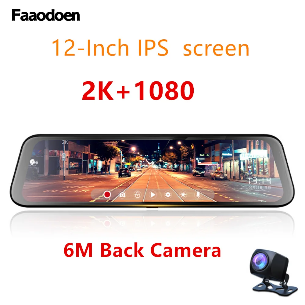 

Faaodoen Dual 1080P Android DashCam 12" Stream Media Mirror Car Rearview Mirror Car Dvr ADAS Super Night Vision Rear View Cam