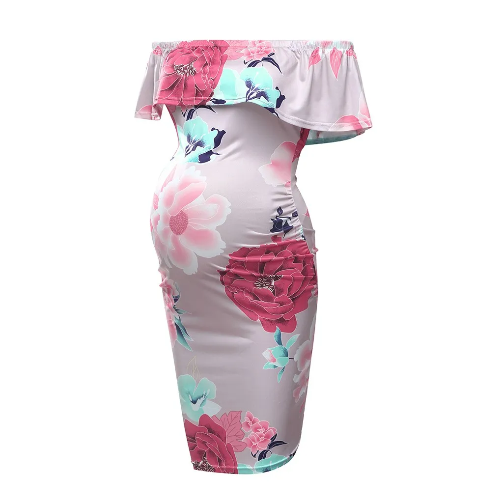 

LONSANT Maternity dresses Women Ruffle Off-Shoulder Floral Printed Dress Pregnancy Clothes summer party daily Drop ship 2020 new