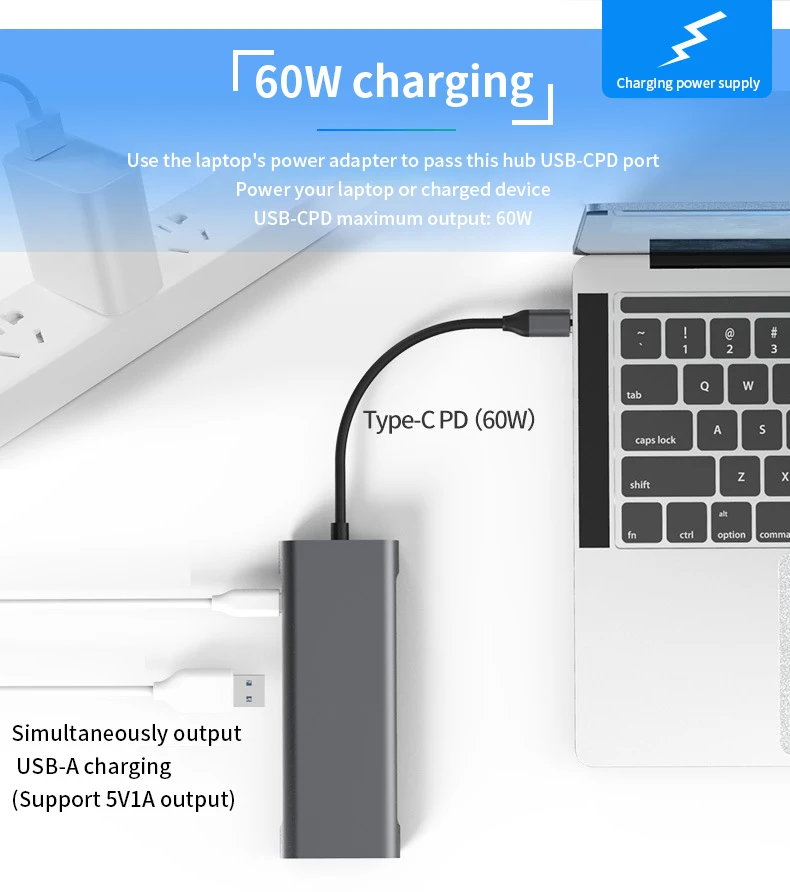 9-в-1 концентратор Type-C USB 3 0 4K HD PD Высокоскоростная зарядка для мобильных телефонов