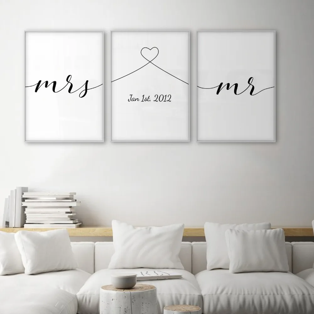 

Mrs Mr Love Quotes Poster Minimal Wall Art Canvas Print Couple Anniversary Gift Picture Living Room Bedroom Nordic Wall Decor