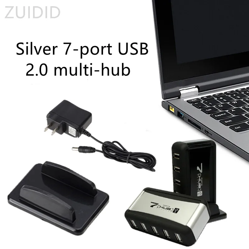 

High Speed Portable Computer PC Phone USB 2.0 7 Port US/EU Plug 480 Mbps Vertical Charging HUB Power Adapter