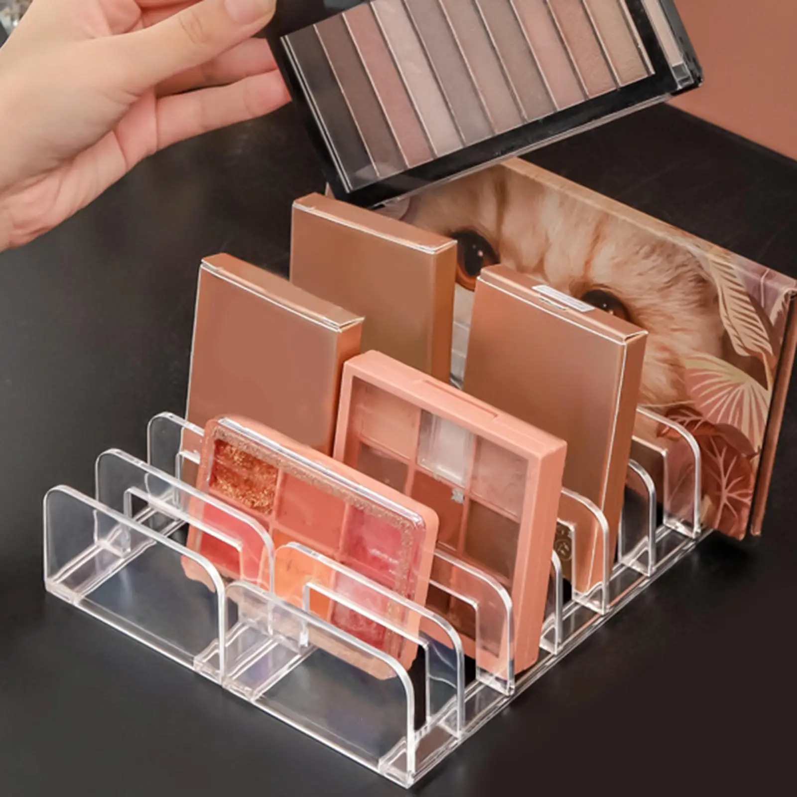 

Modern 7 Compartments Makeup Organizer Cosmetic Storage Organizer Eyeshadow Palettes Holder for Vanity Bathroom Countertops