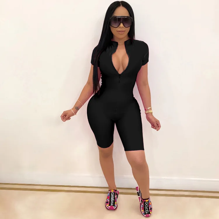 

ChocoMist Rompers Sportswear Zipper Design Solid One-piece Romper BN7104