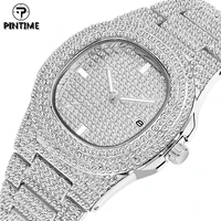 pintime quartz watch men luxury full diamond hip hop rose gold sliver watches man wrist watch clock male zegarek meski montre