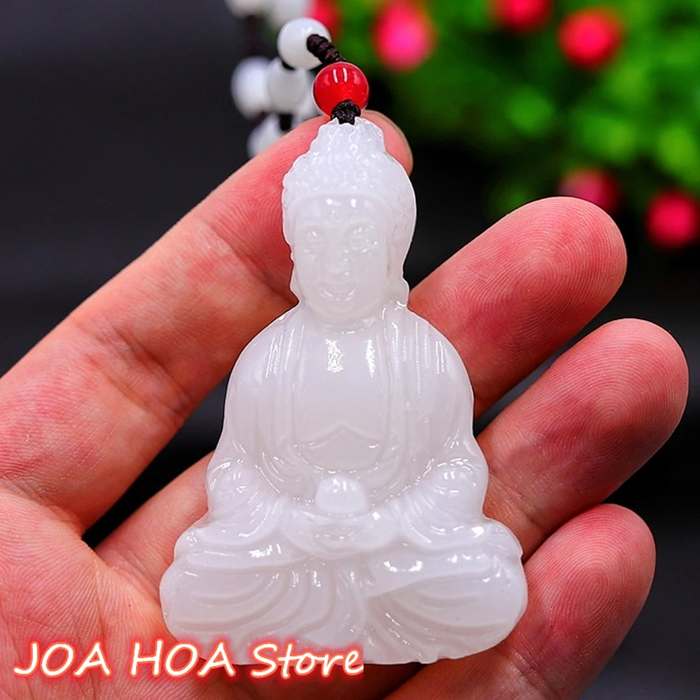

New White Jade Buddhism Pendant Necklace Women Gifts Amulet for Men Fashion Hand Carved Natural Jewelry Charm Chain
