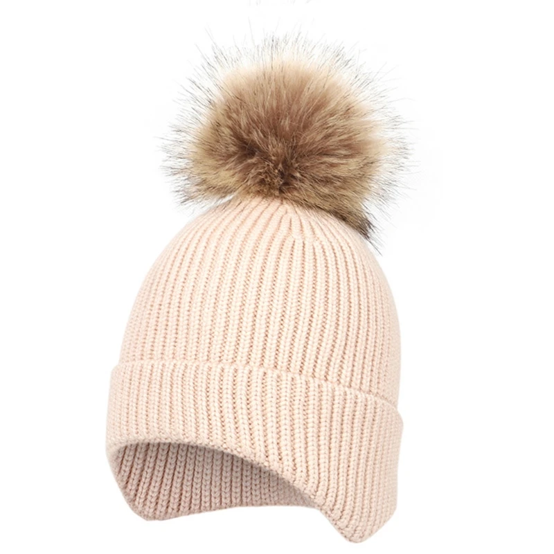 

Winter Warm Baby Cap Fur Ball Pompom Beanie Cap Kids Ear Protection Knitted Hat