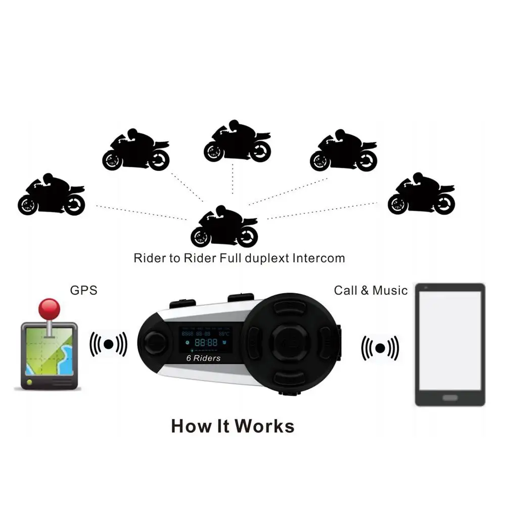 Беспроводной Bluetooth домофон для мотоциклетного шлема поддержка 6 всадников