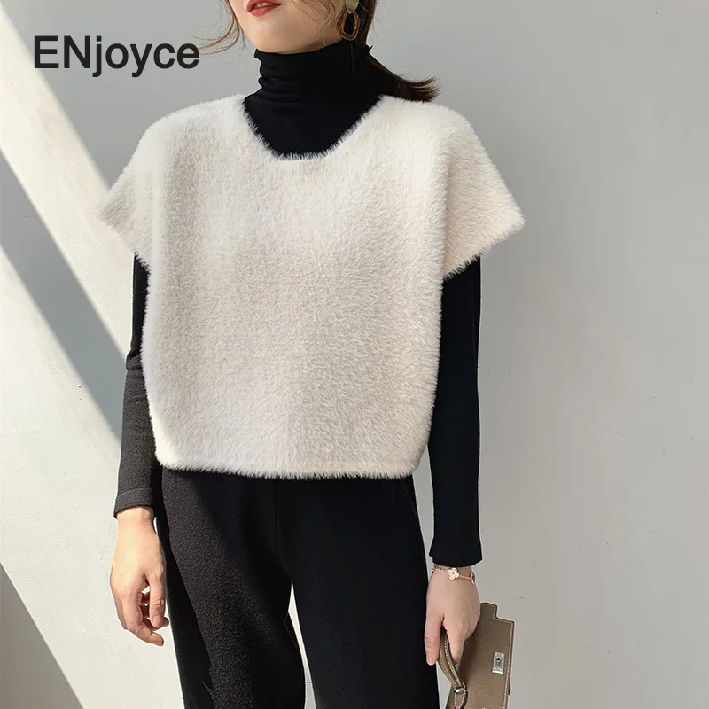 2020 Сезон весна-осень Плюшевые Трикотажный жилет без рукавов с круглым вырезом