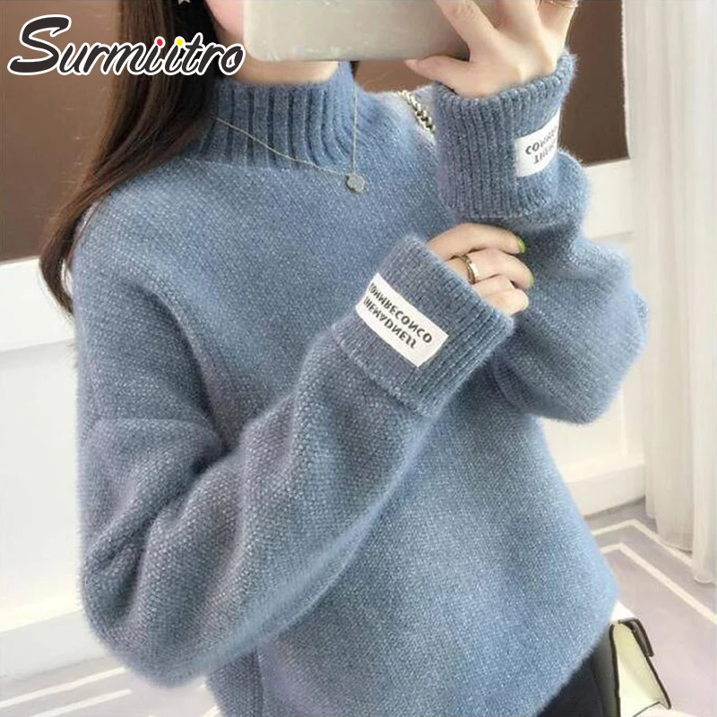 SURMIITRO Cashmere Knitted Sweater Women Turtleneck Autumn Winter 2020 Long Sleeve Jumper Korean Pullover Female Knitwear | Женская