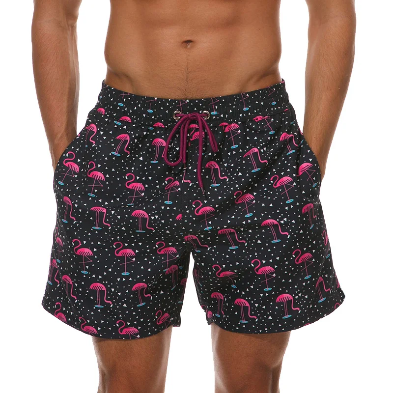 Black flamingo Datifer пляжные короткие летние быстросохнущие мужские пляжные шорты, мужские шорты для плавания, одежда для серфинга, мужские спортивные шорты для бега, тренажерного зала - Цвет: Black flamingo
