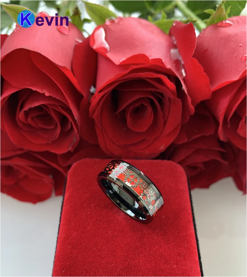 8 мм черное обручальное кольцо из вольфрама с черным механическим зубчатым