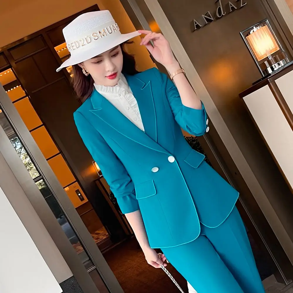 

white autumn winter new women's suit pants suit office pants professional jacket and Pants Set2 piece set pant suits for women