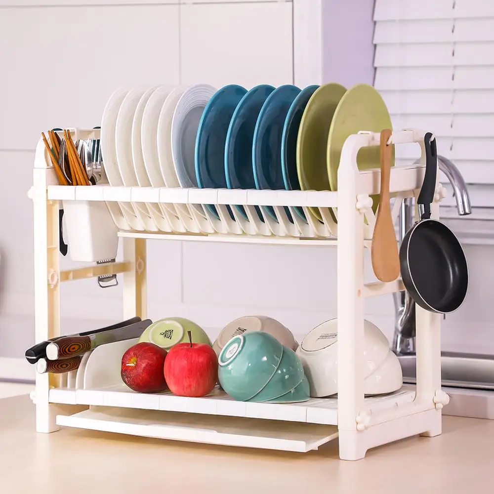 2 ярусная пластиковая кухонная миска и тарелка стойка сушилка полка для палочек