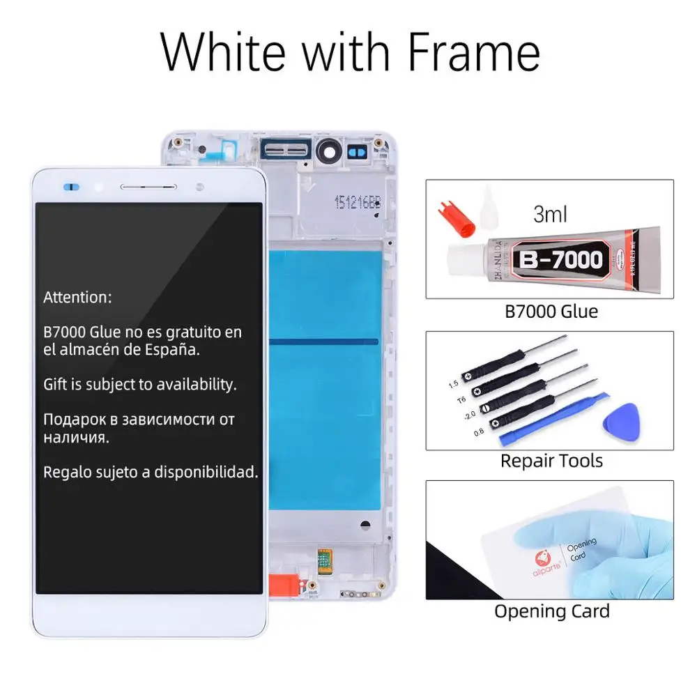 Дисплей для HUAWEI Honor 7 LCD в сборе с тачскрином на рамке 5.2'' белый золото черный - Цвет: with Frame White