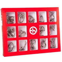 15 pcsset iq metal puzzle mind brain teaser magic wire puzzles game toys for children adults kids montessori metallic