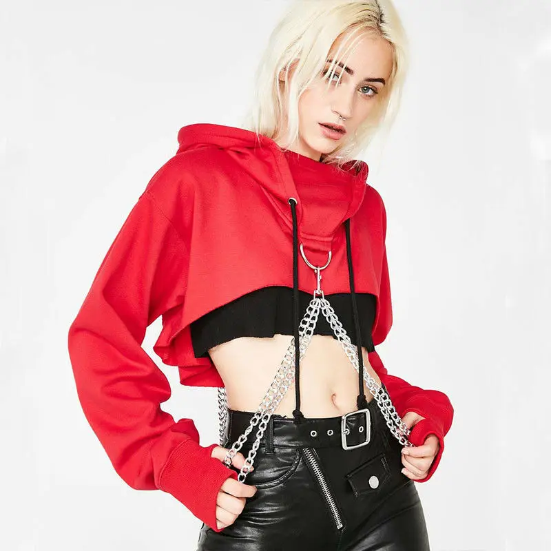 

Hirigin Women Gothic Punk Hoodie Sweatshirt Jumper Crop Top Casual Pullover Tops Spring Autumn Fashion Clothes 2020
