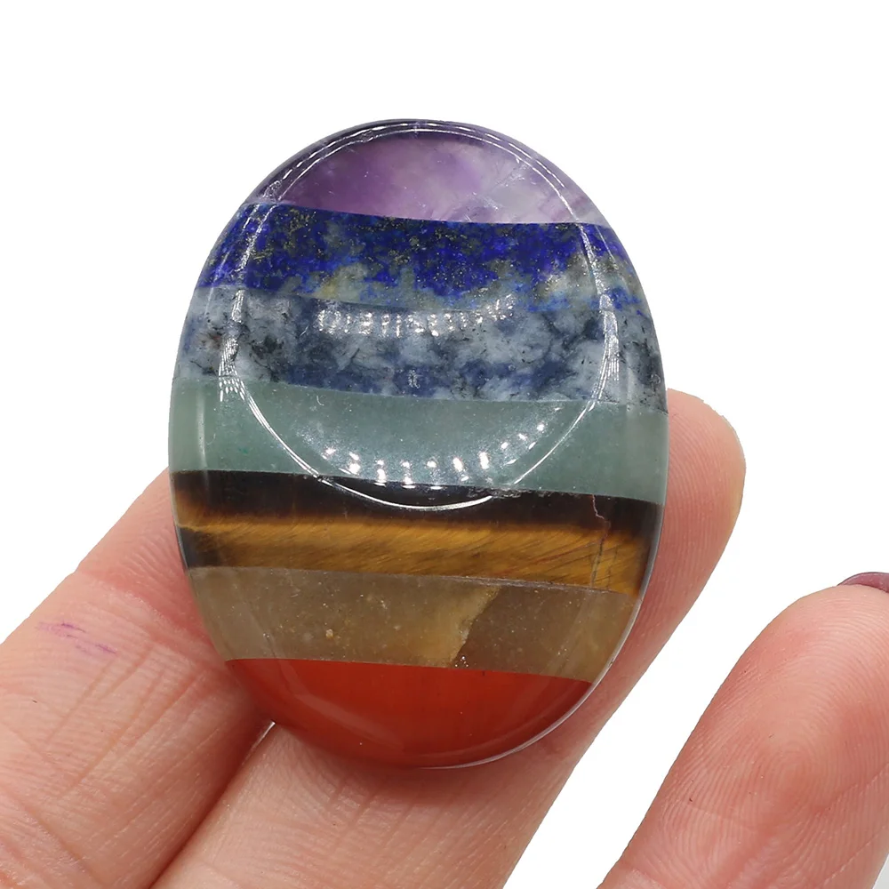 

Natural Semi-precious Reiki Heal Oval Seven Color Energy Cabochon Beads For Jewelry Making DIY Pendant Necklace 30x40mm