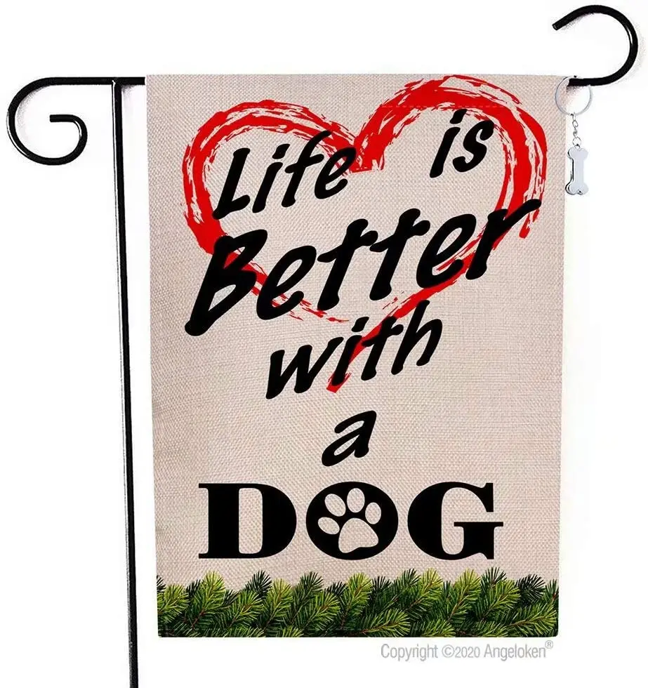 

Funny Garden Flag Bertical Double-sided Life With Dog Yard Flag Farmhouse Spring And Summer Yard Lawn Outdoor Decoration12.5 X18