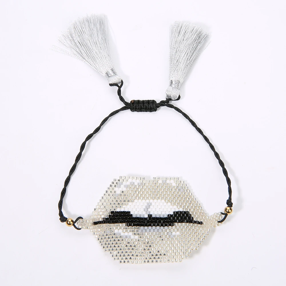 MI-B0010B-Z SHINUSBOHO поцелуй браслет с губами для женщин большой глаз pulseira feminina Шарм Miyuki бисера бахромой ткацкий станок браслет мужчин MIYUKI ювелирные изделия - Окраска металла: MI-B0010B-Z