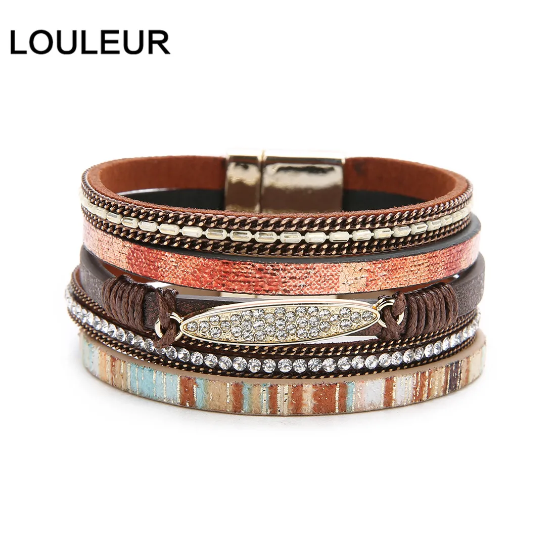 Louleur, Кристальные Многослойные браслеты для женщин, золотой тон, магнит, богемные кожаные широкие браслеты и браслеты, бохо, индийские ювелирные изделия