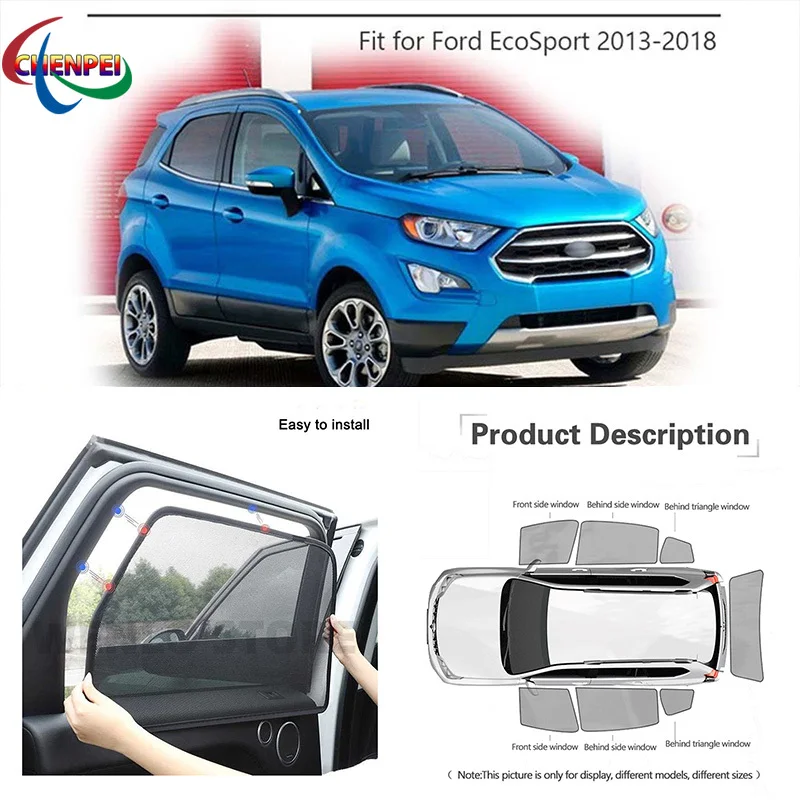For Ford EcoSport 2013 Car Full Side Windows Magnetic Sun Shade UV Protection Ray Blocking Mesh Visor Decoration Accessories