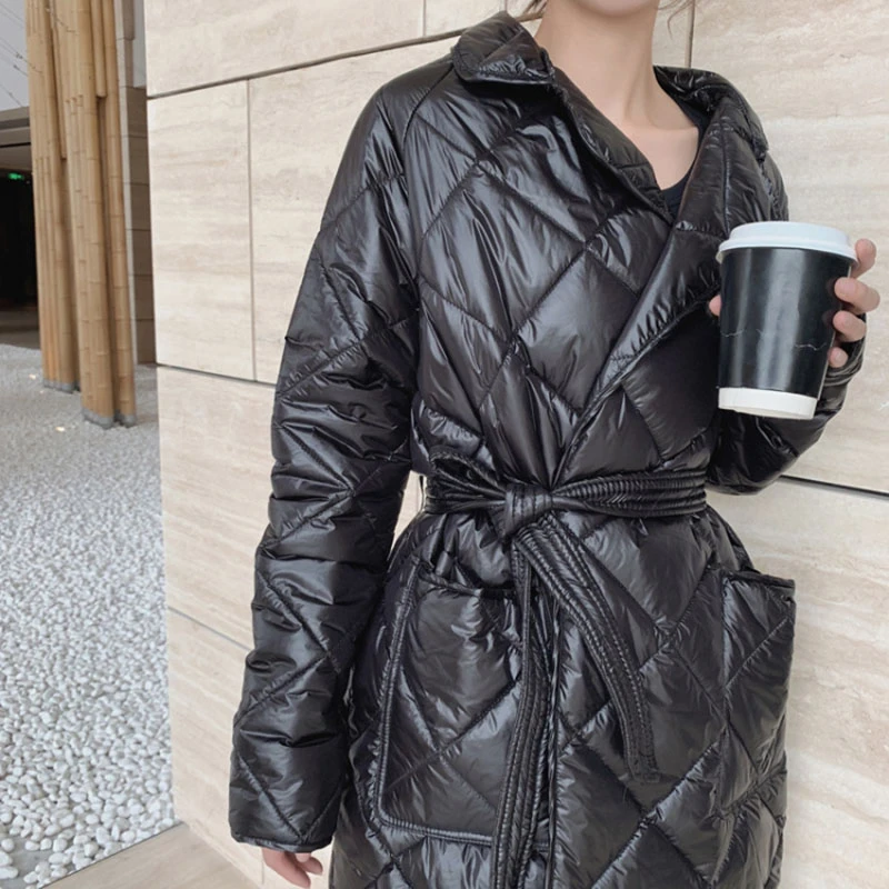 2020 Женская клетчатая длинная пуховая куртка женская теплая хлопковая парка