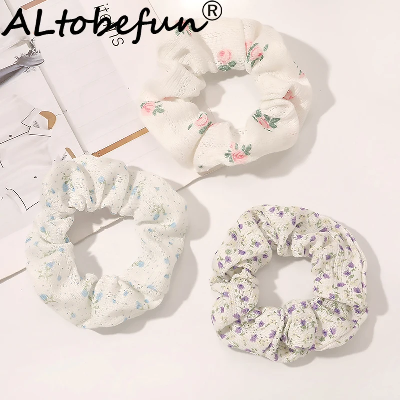 

ALTOBEFUN Floral Ladies Hair Accessories Women Fashion Hair Tie Lady Scrunchies Ponytail Hair Female Girl Holder Rope AFC269
