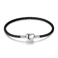 la menars new 17 21cm braided leather bracelet with silver 925 love heart charm unisex fashion jewelry gift