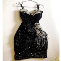 2022 black mini cocktail dresses sweetheart birthday party gowns beaded sequined short prom gowns mermaid homecoming dress