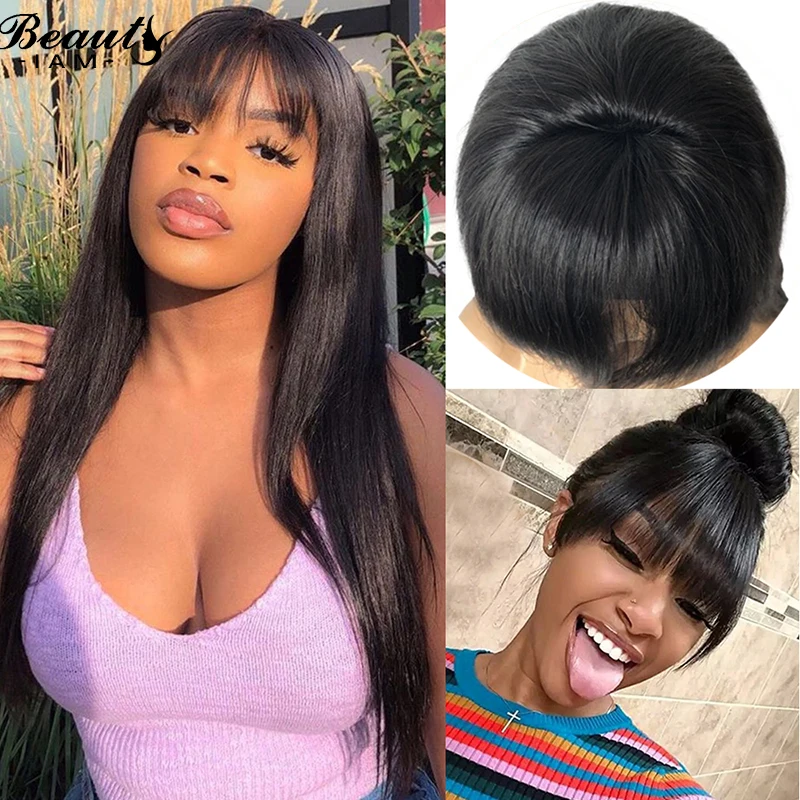 Черные прямые шёлковые 4x4 закрытия шнурка человеческих волос парики с челкой для