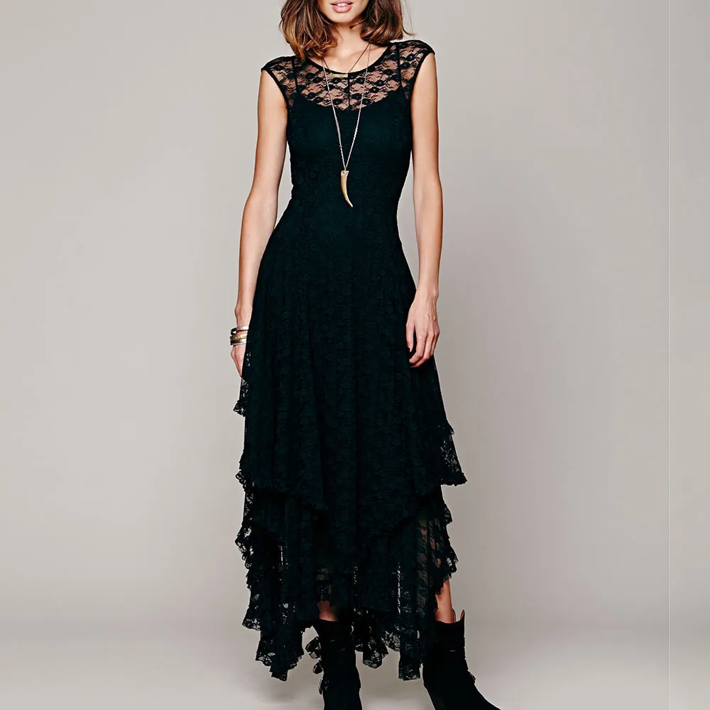 Женское кружевное длинное платье с открытой спиной на лето 2020 элегантное модное