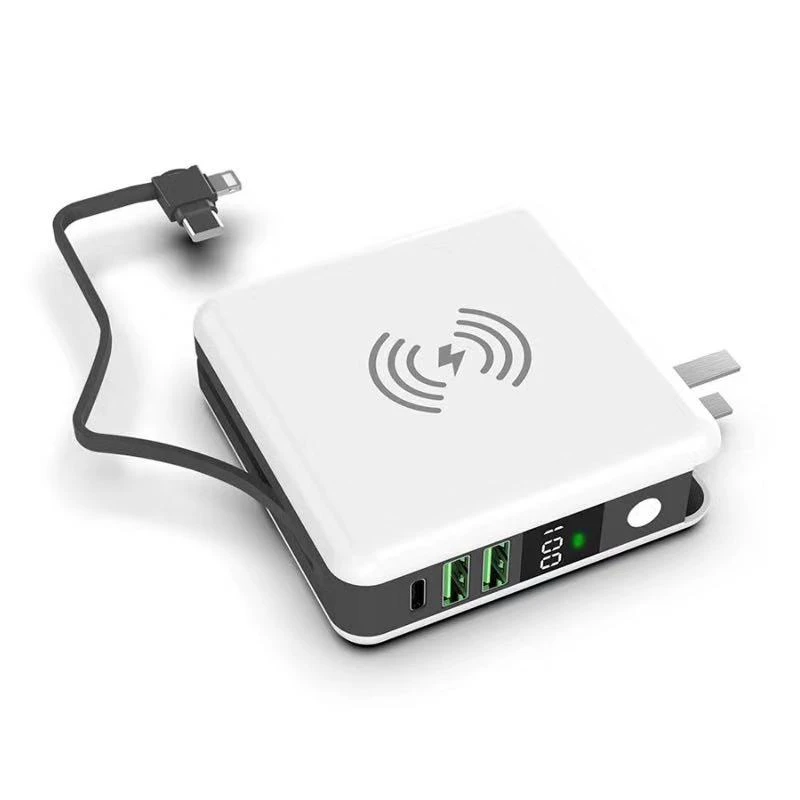 

4 in 1 10000mAh Wireless Power Bank Built in Cable Plug Fast Charger Powerbank for iPhone 12 Samsung S21 Huawei Xiaomi Poverbank