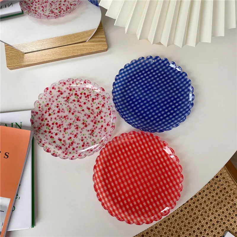 

Small Flower Dessert Plate Lattice Cake Plate Striped Plastic Dishes Photo Props Decorative Plate Dinner Plates and Dishes