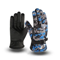 winter mens fashion printed full finger waterproof warm velvet gloves outdoor skiing motorcycle bike riding casual wrist mitten