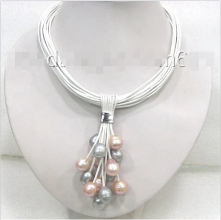 

@ Удивительное красивое розово-серое ожерелье из натурального пресноводного жемчуга a0096