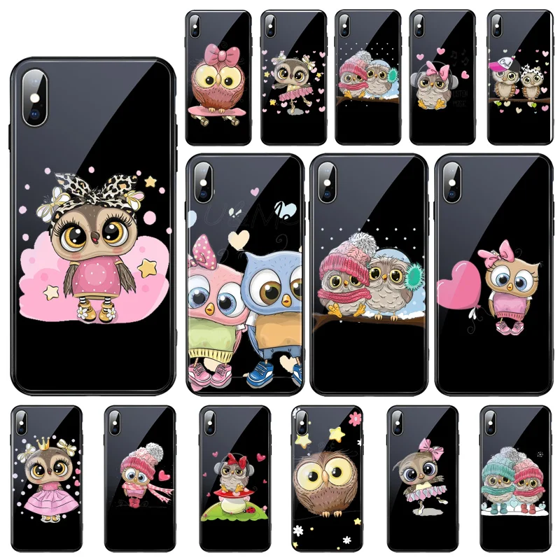 

Lovely Animal Owl Glass phone case For iphone 13 Pro Max For iphone 12 11 Pro Max XS XR X 8 7 Plus SE2 Case
