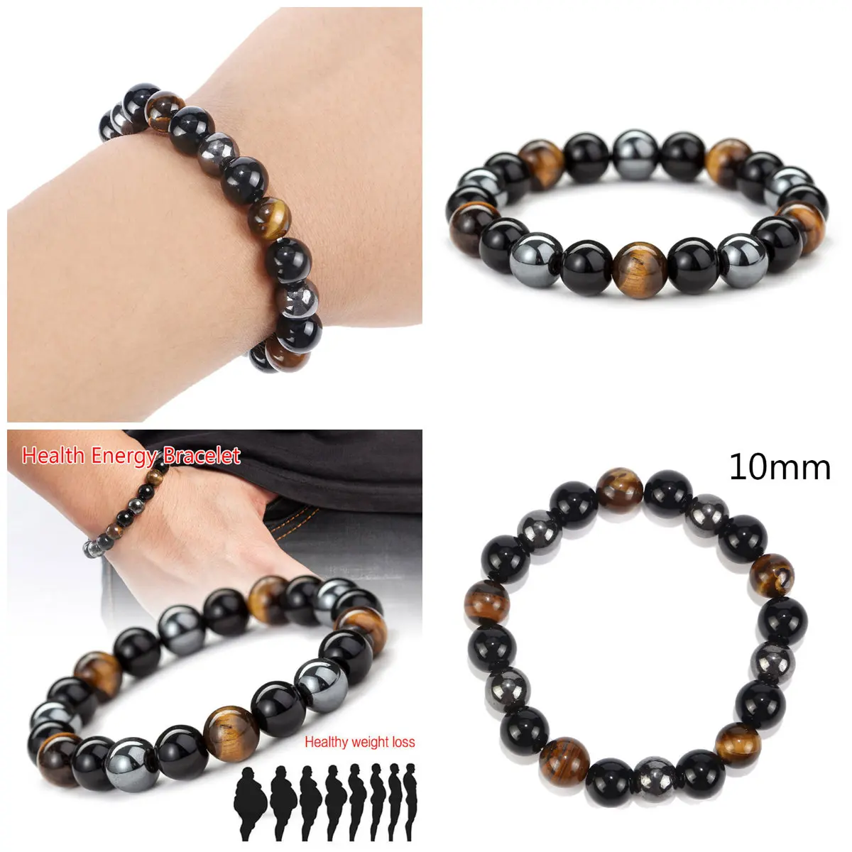 

Модный классический браслет с бусинами из гематита и натуральных камней для мужчин и женщин, браслеты с тигровым глазом для пар