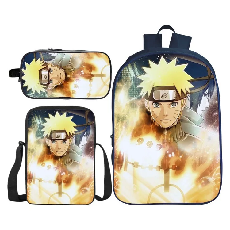 Uzumaki Naruto как у героя мультфильма Саскэ 3 предмета в комплекте школьные рюкзак