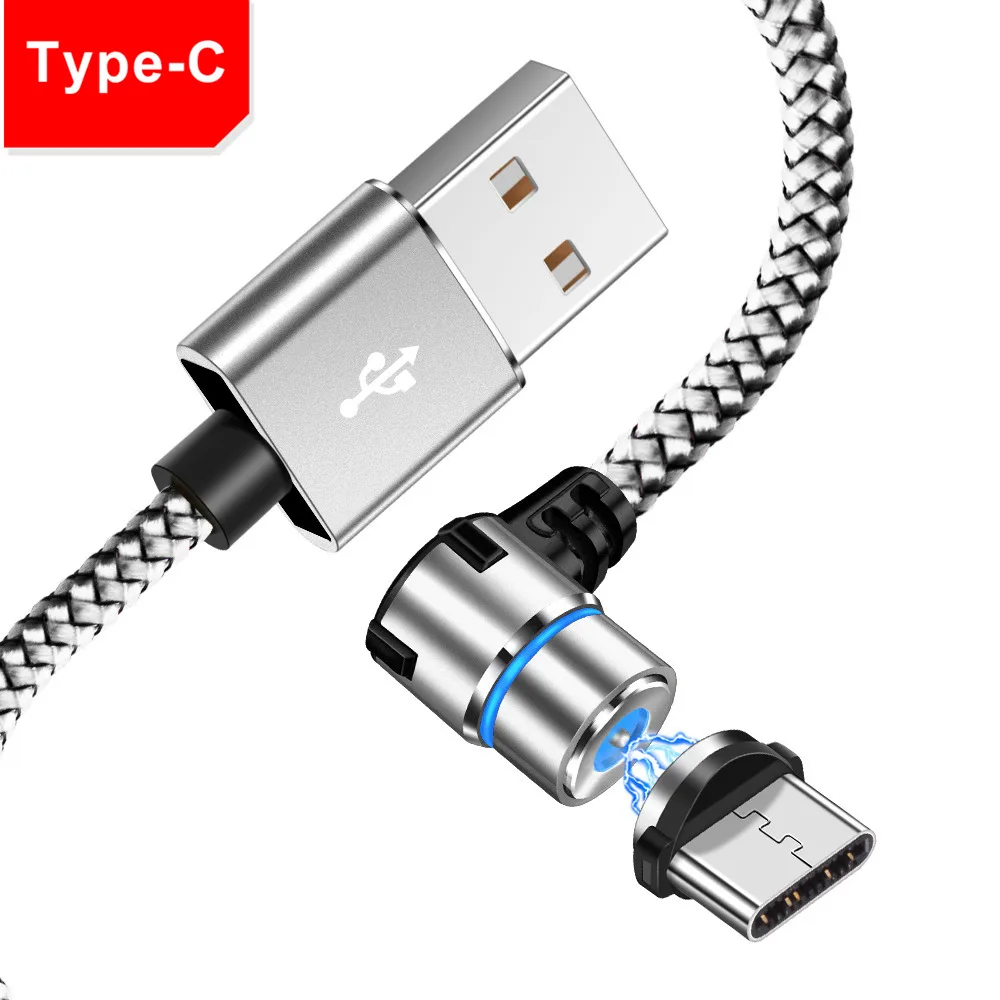Магнитный 90 градусов mi cro usb type C кабель для iPhone 7 8 Plus X XS Max для Xiaomi Redmi Note 7 mi 8 для samsung S8 S9 Plus Кабель - Цвет: Type C Sliver
