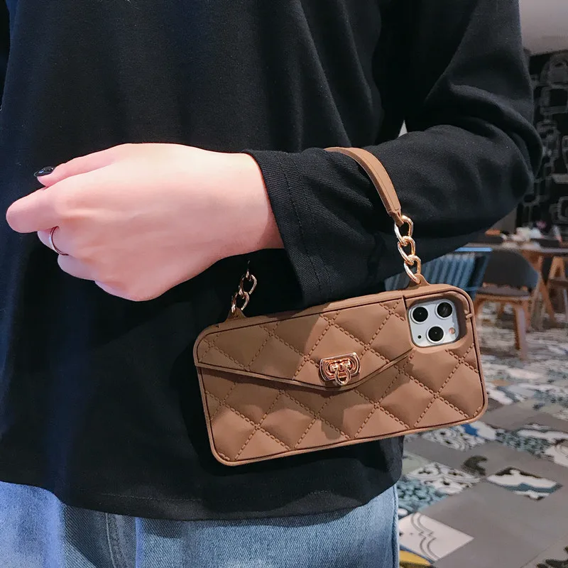 Brown Кроссбоди кошелек чехол для телефона для iPhone 7 8 6 6s Plus 11 Pro Max сумочка кошелек Длинная цепочка для iPhone XS Max XR X 10 силиконовый чехол - Цвет: Brown