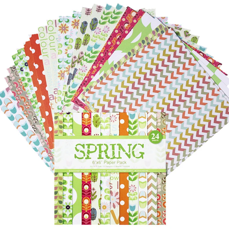 Paper Pad Spring 24 sheet 6&quotX6&quot Scrapbooking design patterned paper pack handmade craft Background pad AlinaCraft | Дом и сад