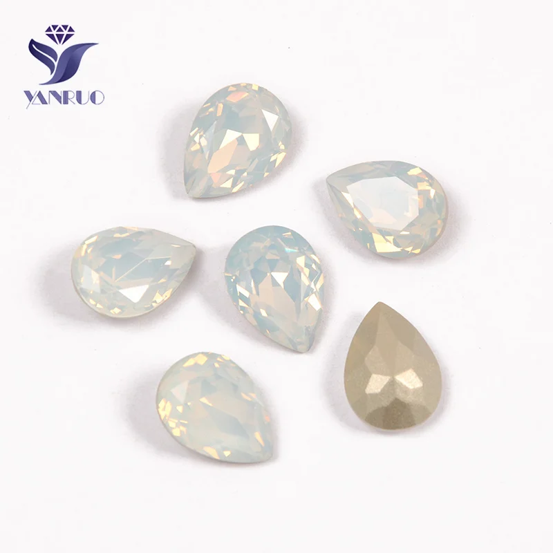 White Opal YANRUO, 4320, каплевидное стекло, Пришивные кристаллы, слеза, каплевидные стразы, Стразы для шитья, бусины, камни для одежды - Цвет: White Opal