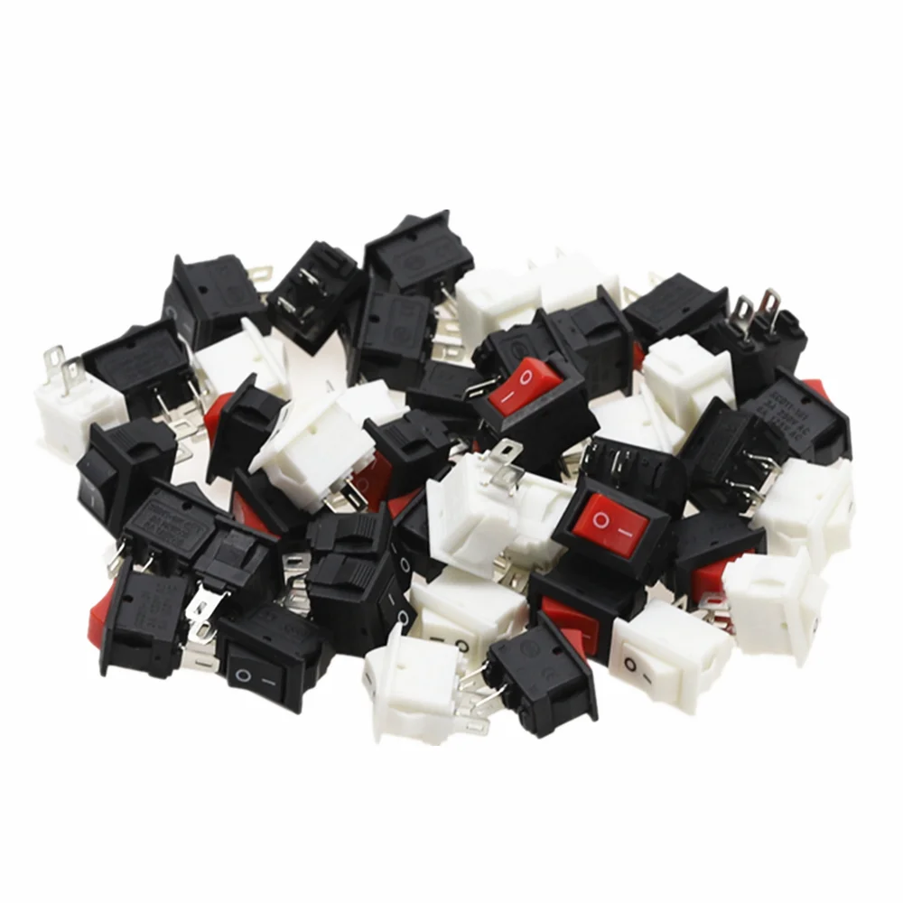 

5/15pcs Mini Rocker Switch SPST Black and Red Snap in Switches Button AC 250V 3A /125V 6A 2 Pin I/O 10*15mm On-off Switch Rocker