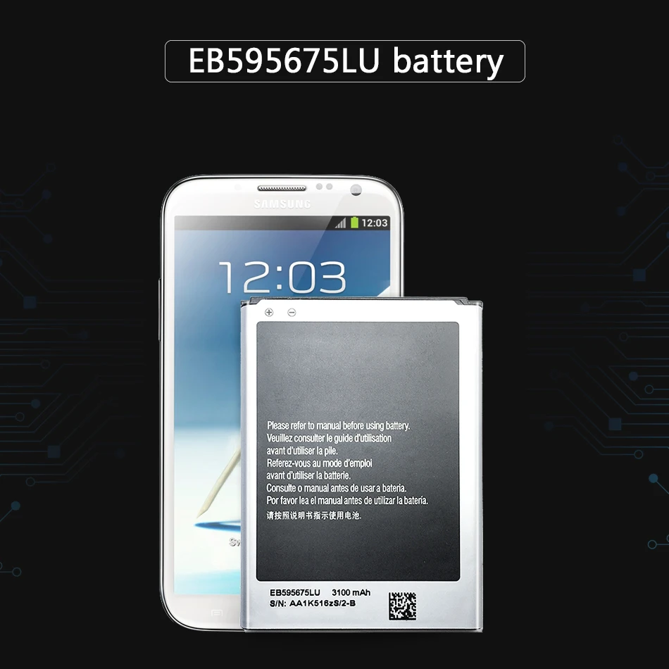 Аккумулятор 3100 мАч EB595675LU для Samsung Galaxy Note 2 N7100 E250 LTE N7105 N7102 T889 L900 Verizon I605|Аккумуляторы
