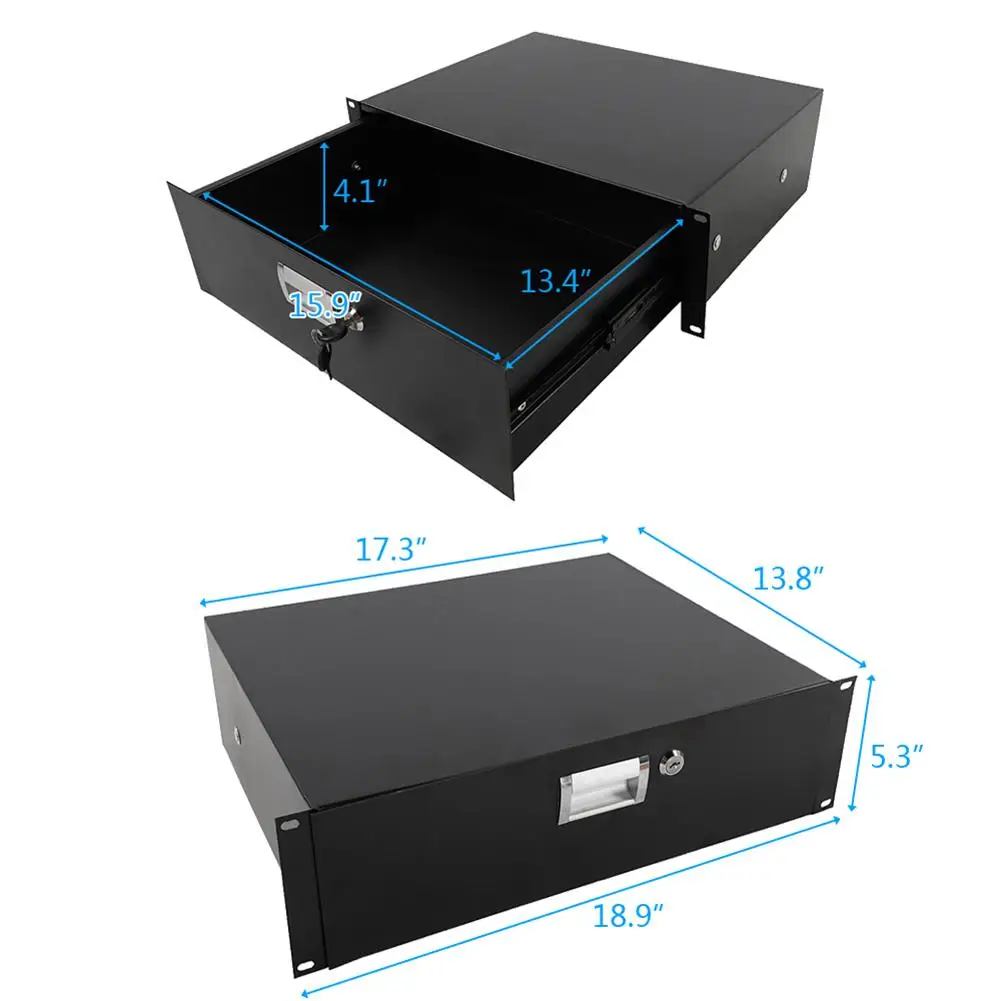 

19 Inch 3U Steel Plate DJ Drawer Equipment Cabinet With Solid Lock Keys Black For All Kinds Of Standard 19-inch Audio Equipment
