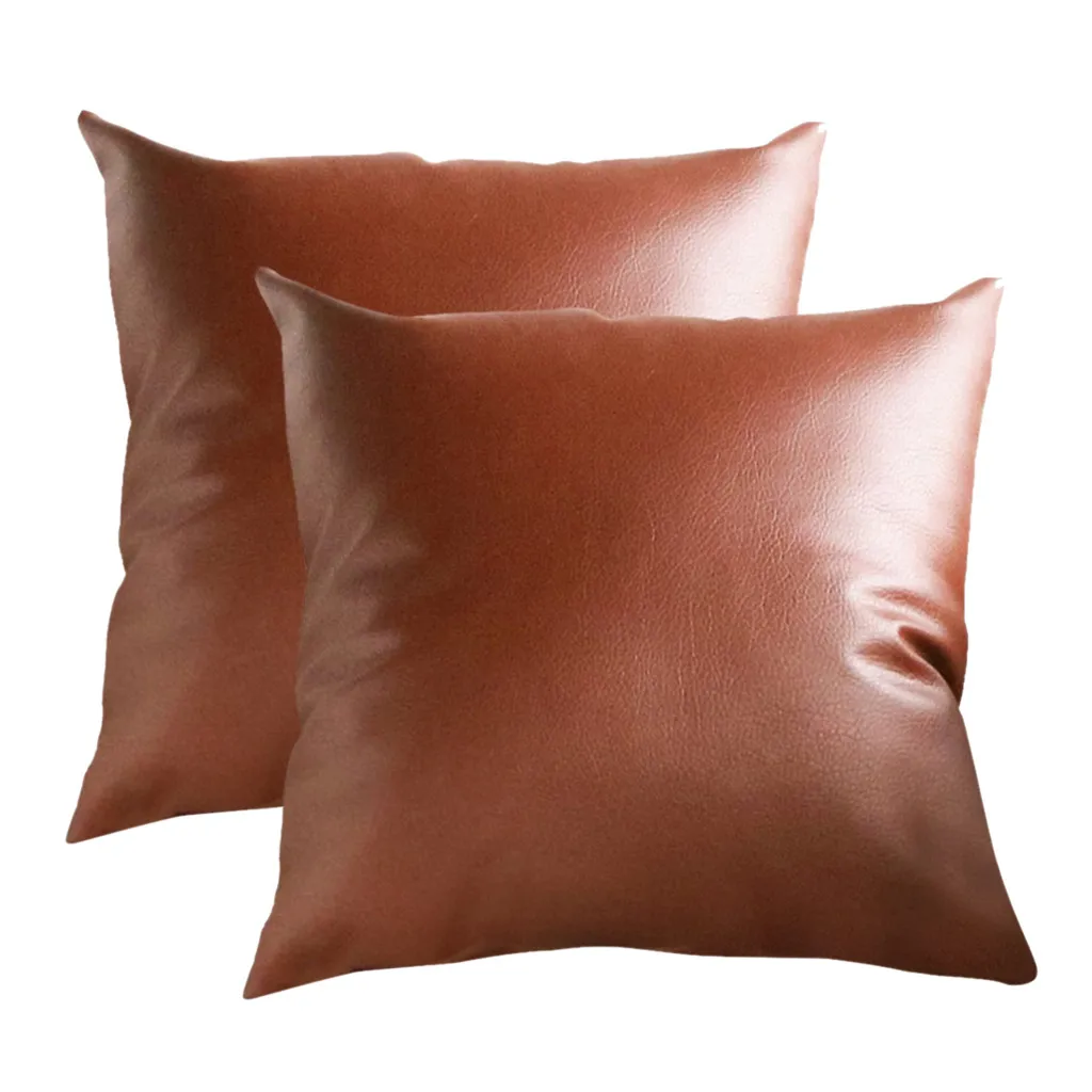 2pc Faux Leather Cushion Covers Home Decor Throw Pillowcase Sofa Luxury Solid Pillow Cover Cojines Decorativos Para Sofá | Дом и сад