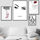 Модная Картина на холсте с изображением девушки, глаза, бровей, ресниц, губ, каблуков, скандинавские постеры и принты для украшения стен гостиной