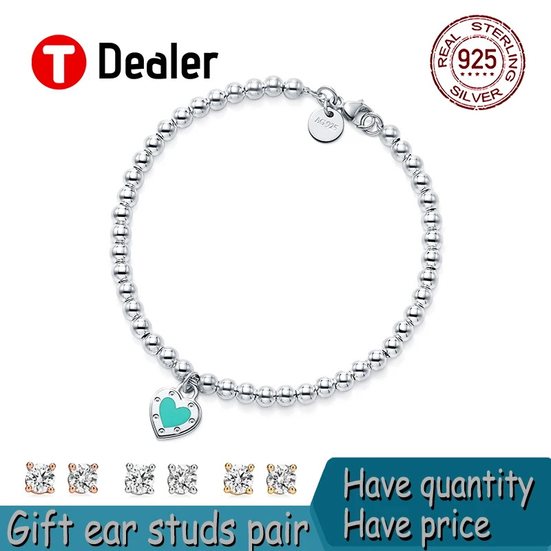 

Blue Love Silver Bead String Bracelet Girls New Holiday Gift 925 Sterling Silver Fashion Luxury Boutique Jewelry Party Elegant