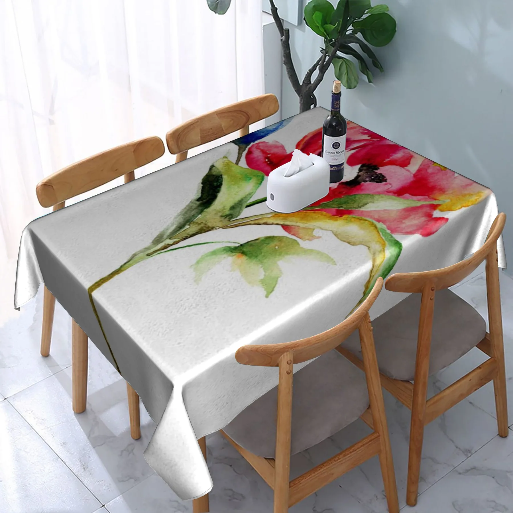 

Red flower pattern tablecloth anti-fouling and oil-proof simple suitable for coffee table picnic mat desk bar table dining table